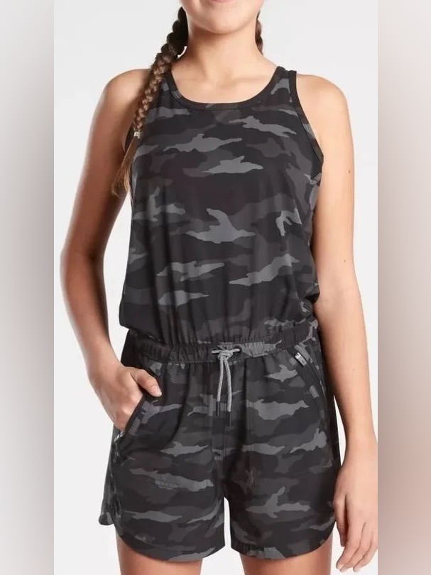 Athleta Girl "On The Go" Romper - Black Camo - Xxl (Kid’s 16)